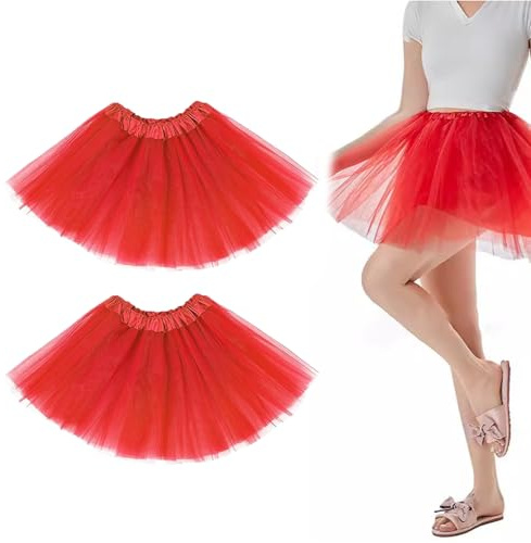 TenaLucy 2 Pezzi Gonne da Donna Tutu,Gonna Tulle Donna Sottogonna Tulle 3 Strati Gonna Tutu,Anni 80 per Halloween Carnevale (Rosso)