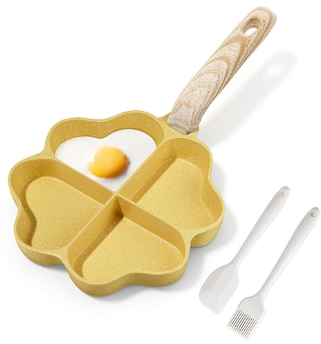 RIOVARM Antiaderente Padelle per omelette e frittate Induzione A 4 fori A forma di cuore Padella per uova Granito Padelle piccole Creativo Carino Sana Pancake Padella per la colazione senza PFOA