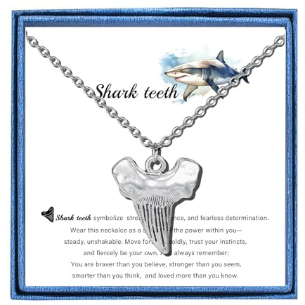 PARTNER Shark Tooth Pendant Adjustable Necklace for Men Women Silver Stainless Steel Durable Jewelry Gift for Beach Lovers Adventurers Birthday (Shark Tooth Necklace)