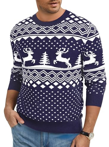 Jahetuul Jersey de Navidad para Hombre con Reno y Árbol de Navidad Suéter de Invierno de Punto Cálido Cuello Redondo Ideal para Fiestas y Regalos Navideños