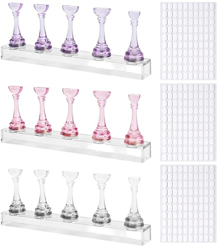 InteDesign 3 Sets Nail Stand Display Acrylic Nails Art Practice Holders with 300 Pieces Double-Sided Tape Magnetic Nail Painting Stand for Home DIY Salon Supplies