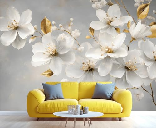 YXQAIED White Flower Wallpaper, Classic Floral Wallpaper for Bedroom, Vintage Magnolia Living Room Wallpapers, Wall Murals for Apartment & Room Decor (Not Peel and Stick)