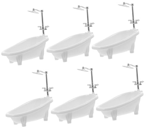 PartyKindom 6pcs Mini Shower Bathtub Dollhouse Bathroom Tub Mini Shower Tub Dollhouse Bathroom Attachments Miniature Furniture Doll Bath Playset Bathtub White Abs