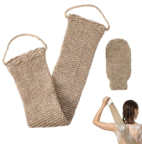Kit exfoliant pour le dos avec gants de massage, double face avec poignées, pour douche, gant de toilette pour le dos pour homme et femme, salle de bain, douche (marron)