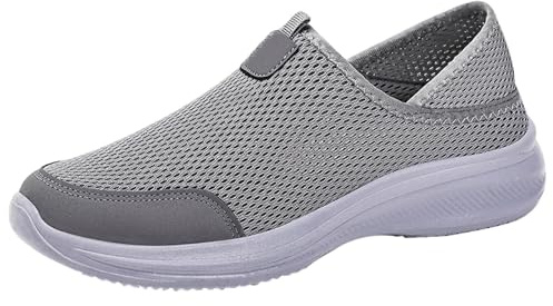 Promenadskor, herr, breda fötter, sportskor, mesh, ventilerande, joggingskor, slip-on, fritidsskor, halkfria, sneakers, lätta sommarskor, dämpning, sneakers, utan skosnören, löparskor, GRÅ, 44 EU