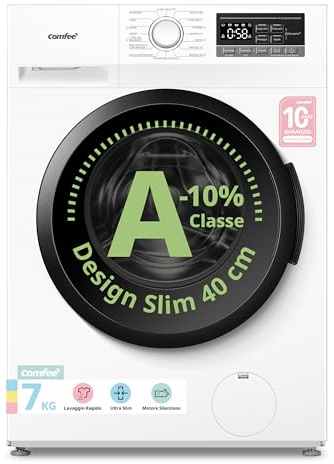 COMFEE' Lavatrice Ultra Slim 7 kg 40 cm Classe A-10% Motore BLDC | Vapore Igienizzante, Baby Care e 16 Programmi per Piccole Famiglie e Spazi Ridotti CFP01EW70W