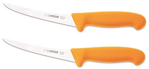 Giesser 2X Messer Ausbeinmesser gelb 15 cm Klingenlänge Gebogene und Starke Klinge - stark/Stiff - Profimesser