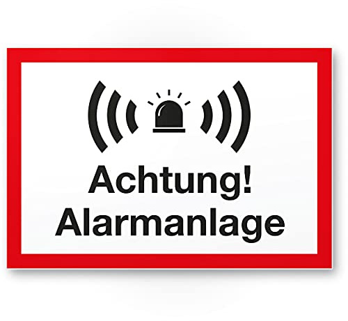 Komma Security Achtung Alarmanlage Schild 30 x 20 cm - Achtung Vorsicht Alarmgesichert - Hinweis Hinweisschild Alarm - Haus Gebäude Objekt
