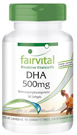 Fairvital | DHA 500mg - Aceite de pescado - Ácido docosahexaenoico + EPA y Vitamina E - 90 Cápsulas - Calidad Alemana