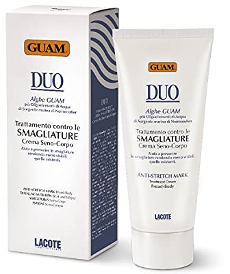 Guam, Duo Behandlungscreme gegen Dehnungsstreifen, Brust- und Körpercreme zur Vorbeugung von Dehnungsstreifen mit Guam-Algen, Made in Italy, 200 ml Packung