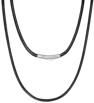Richsteel Lederkette Herren Leder Halskette Choker für Damen 2/3mm breit Schwarz/Braun mit Drehverschluss Schmuck 40/46/50/56/61/66/71/76 cm Geeignet für Männergeschenke