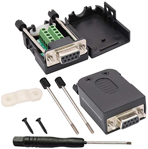 AAOTOKK DB9 Screw Terminal Block Adapter D-SUB 9-pin RS232 Female to 9 +1 Pin/Way Female Serial Terminal Breakout Board Connector Signal Module with case (2Pcak/F)