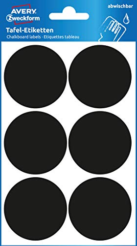 AVERY Zweckform Tafeletiketten selbstklebend, 24 Aufkleber (runde Tafeletiketten Ø48mm, permanent haftend und abwischbar, beschriftbare Aufkleber aus Tafelfolie) 63024