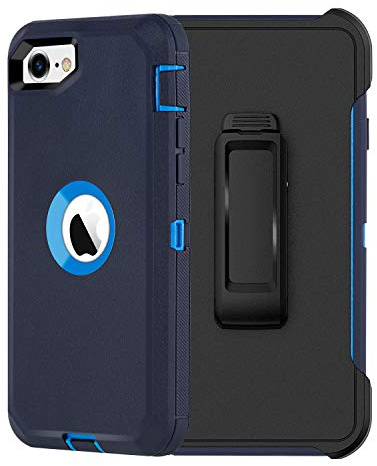 AICase Schutzhülle für iPhone SE 2020/iPhone 8/7, stoßfest, für Apple iPhone SE 2020/iPhone 7/8 (Dunkelblau (mit Gürtelclip)
