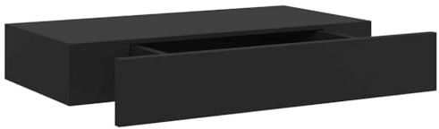 vidaXL Schweberegal mit Schublade Freischwebend Wandboard Wandregal Hängeregal Bücherregal Regalbrett CD DVD Regal Wandschrank Schwarz 48x25x8cm