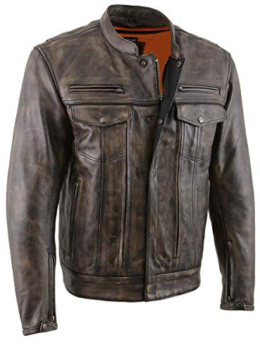 Milwaukee Leather MLM1508 Men's Distressed Brown Premium Leather Motorcycle Rider Jacket - Large