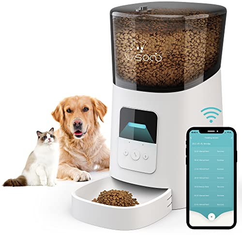 socio 6L Futterspender für Hunde, Katzen, 2.4G WiFi Fernbedienung Smart Futterspender, Automatischer Futterspender Timer 15 Mahlzeiten pro Tag, 10s Aufnahmefunktion