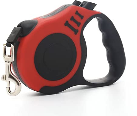 DASHH Leine für Hunde, einziehbar, ausziehbar, 5 m, mit rutschfestem Griff, für mittelgroße Hunde, kleine bis zu 15 kg. (Rot)
