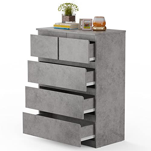 COSTWAY Kommode mit 5 Schubladen, Moderner Mehrzweckschrank mit Metallgleitschienen, Sideboard für Schlafzimmer & Wohnzimmer & Flur, Highboard platzsparend, Schrank Schubladenkommode (Grau)