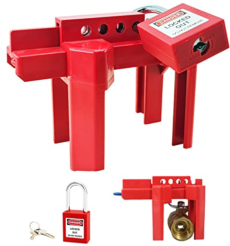 Ball Valve Lockout, Adjustable Ball Valve Lockout Device, Small, for 1/2-2-1/2 Outside Pipe Diameter, Red, Outdoor Water Spigot Lock Industrial Faucet Handle Locks Pipeline Valve Locking Device
