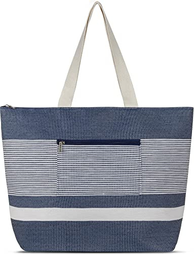 normani Sommertasche Damen Tasche Schultertasche 20 Liter Volumen - Strandtasche mit Außentasche mit Reißverschluss Farbe Blau