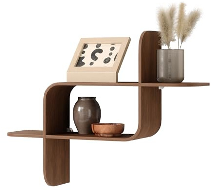 Umbra Montage Floating Wall Shelf Display Case, Made of Natural Bent Wood, Light Walnut