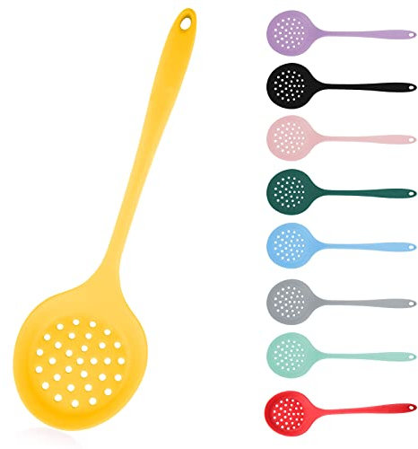 Silicone Slotted Spoon, Strainer, Skimmer - Non Stick, Heat Resistant, Yellow