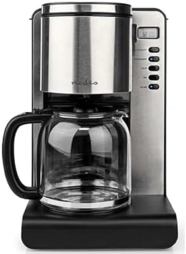 NEDIS Kaffeemaschine | Kaffeefilter | 1,5 L | 12 Tassen | Warmhaltefunktion | Einschalt-Timer | LCD-Bildschirm | Uhrfunktion | Aluminium/Schwarz