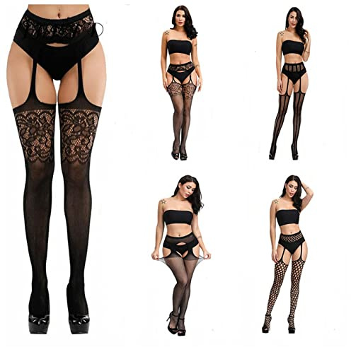 Nätstrumpor 5 par solida strumpor kvinnor sexig lår hög fisket nylon långa strumpor sex bälte standard över knä strumpor sexig underkläder Fisknät Nätstrumpor