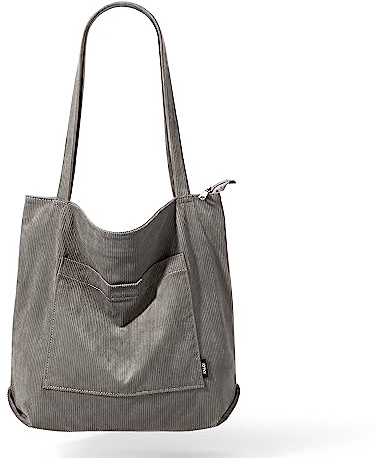 KALIDI Cord Tasche Damen Umhängetasche Groß Shopper Tasche Handtasche | Schultertaschen mit Reißverschluss Tote Bag mit Taschenfach für Arbeit Büro Reisen Einkaufen Schule