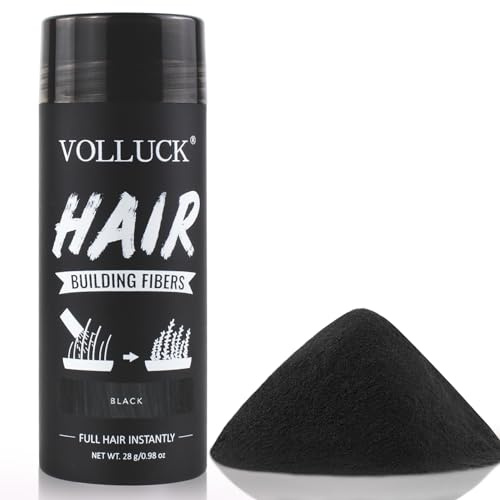 VOLLUCK Fibre Capillaire 28g – Couverture Efficace des Cheveux Clairsemés, Résultat Naturel & Volume Instantané – Poudre Densifiante Cheveux Longue Tenue pour Homme et Femme (Noir)