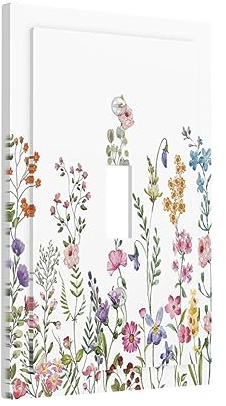 Rustic Wild Floral Vintage Watercolor Flower Single Toggle Light Switch Plates Cover Decorative 1 Gang Wall Plate Electrica Faceplate for Bathroom Bedroom Decorate Accessories