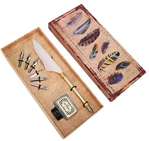 Federstift-Set, Kalligraphie-Stift-Tintenkiel-Tauchstift-Set Mit 6 Spitzen, Nachfüllbare Tinten-Tauchstifte Zum Schreiben, Zeichnen, Unterschreiben Und Als Geburtstagsgeschenk(Weiß)