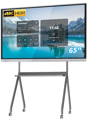 TouchWo 65 Zoll Touchscreen-Monitor Smart Board, 4K Interaktives Whiteboard, All-in-One PC Touchscreen mit Dual-System, Digital Signage Display für Büro, Klassenzimmer, Core i5 RAM 4GB+SSD 256GB