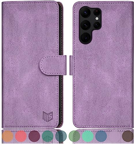 SUANPOT [RFID Schutz für Samsung Galaxy S24 Ultra Hülle PU Leder Handyhülle Lederhülle Klapphülle Kartenfach Flip Cover für Samsung S24 Ultra Handy hülle Leather Wallet Phone Case Flieder Lila