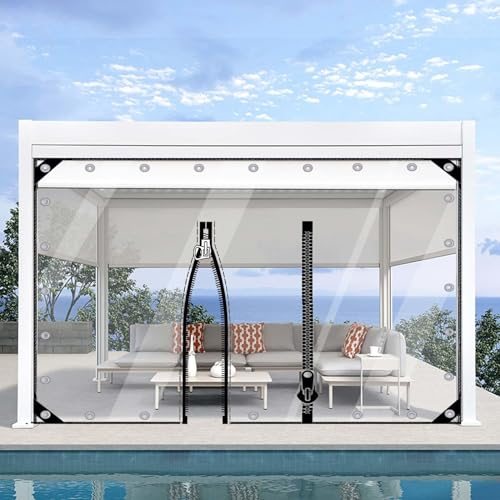 DZHTUF Outdoor Vinyl vorhänge mit reißverschluss,transparente PVC-planen-wasserdicht, regenfest, schneefest,Klar WinterSeitenteil mit Ösen,durchsichtige Abdeckplane,L×H-1.5×2.2m(59 * 87in)