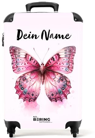 NoBoringSuitcases© Kinderkoffer, Reisekoffer Personalisiert, Kinderkoffer | 55x40x20 cm - Mädchen, Koffer Kinder, Kinder Reisekoffer, Kindertrolley Mädchen, Handgepäck (Schmetterling - Rosa)