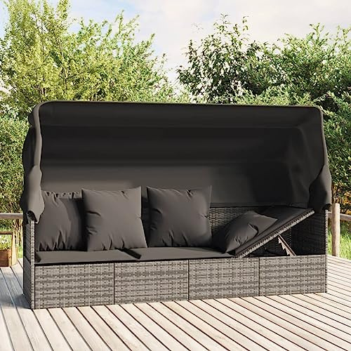 Willood Outdoor-Loungebett mit Dach und Kissen Grau Poly Rattan, v319568y