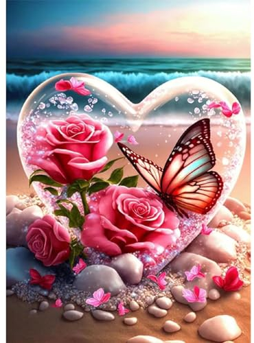 Strand Diamond Painting-5D DIY Liebe Diamond Painting Erwachsene,Blumen Diamond Painting Bilder Groß Set für Home Wanddeko,30 x 40 cm