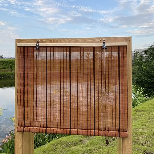 XiuXiu Bambusrollo Bambus Rollos Raffrollos Rollo aus Bambus aussenbereich sichtschutz Sonnenschutz Jalousie für Fenster und Türen,Rotbraun,B61 x H122 cm