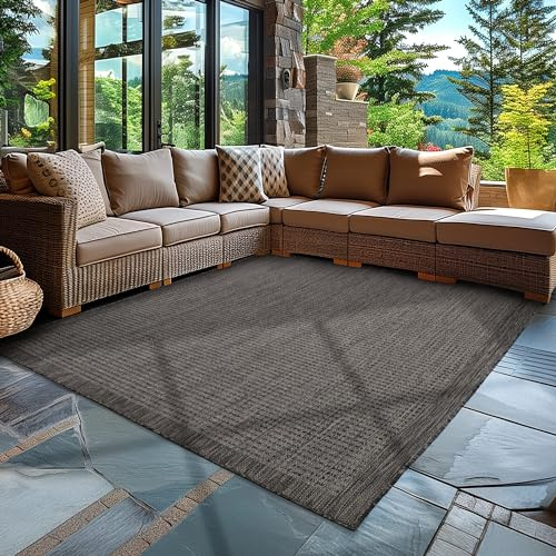 Carpettex In & Outdoor Teppich Wetterfest 280 x 370 cm Schwarz - Sisal Optik Balkon Teppich Waschbar, Wasserfest und Flachgewebe - Ideal als Teppich für Küche, Terrasse, Garten und Camping