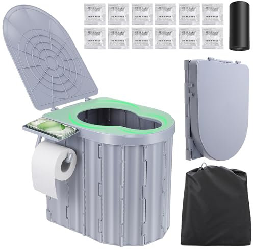 Sckee Camping Toilet, Portable Toilet for Adults, Portable Travel Folding Toilet with Lid and Paper Holder, Compact Potty for Car, Camp Toilet Portable Toilet for Camping, Hiking,Truck, RV, Beach