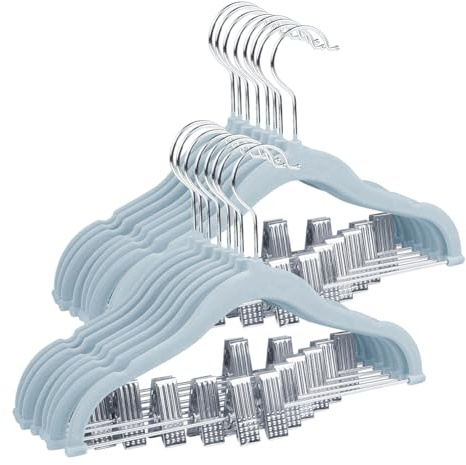 Stormix Baby Kleiderbügel, 24er-Pack Hosenbügel mit Clips, 30 cm rutschfeste Kleiderbügel, Robuste Kinder Kleiderbügel für Hemden, Hosen, Röcke, Kleider, Jacken, Mäntel Blau