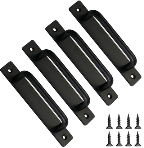 Zydiwo 4 Piezas Tiradores de Puerta de Granero Manija de Puerta de Aleación de Aluminio Tiradores Puertas Correderas para Puerta del Armario Puerta de Madera de Granero (Negro-148mm)