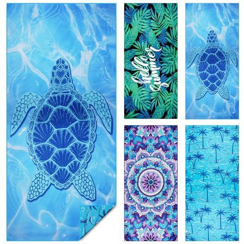 flintronic Microfiber Oversized Lightweight Beach Towel 180x80cm Extra Large Thin Sand Free Towels Travel Swim Pool Camping for Adults Women Men Beach Essentials Vacation Gift-Turtle