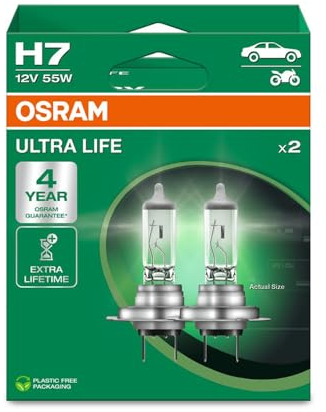 OSRAM ULTRA LIFE, H7, halogen headlight lamps, Hanging folding box (2 lamps), white