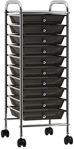 Tools 10-Drawer Mobile Storage Trolley Black Plastic Dollies & Hand Trucks
