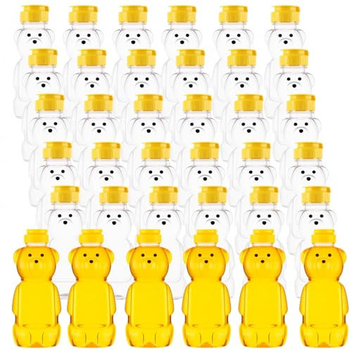 ZILAMGOO 36 Pcs 8Oz Plastic Bear Honey Bottle Cup with Yellow Flip Top Lid Bear Shaped Jar Honey Squeeze Bottle Empty for Storing and Dispensing