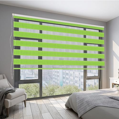 Doppelrollo Klemmfix Verdunkelung 50 x 260 cm Hitzeschutz Energiesparend Seitenzugrollo Doppelrollo Thermorollo Inkl. Montagematerial für Fenster Und Tür, Grün