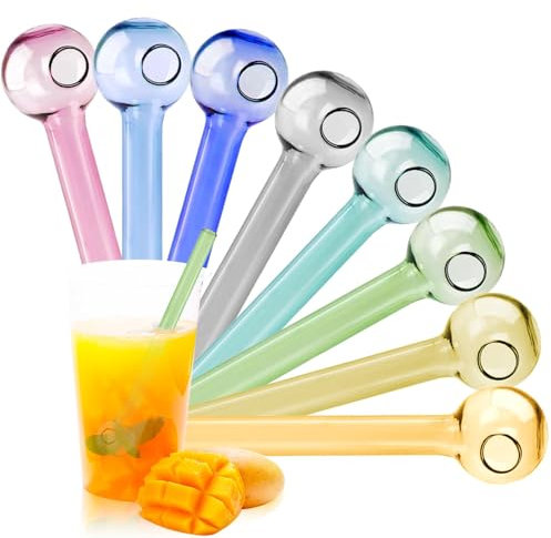 LUHOCIY 8 Stück Glasstrohhalme Bunt, Trinkhalme Glas, Glasstrohhalm Kurz Geeignet für Heiße und Kalte Getränke in Tassen, Bequem zum Trinken, Rohrförmiges Design, Langlebig und Schön